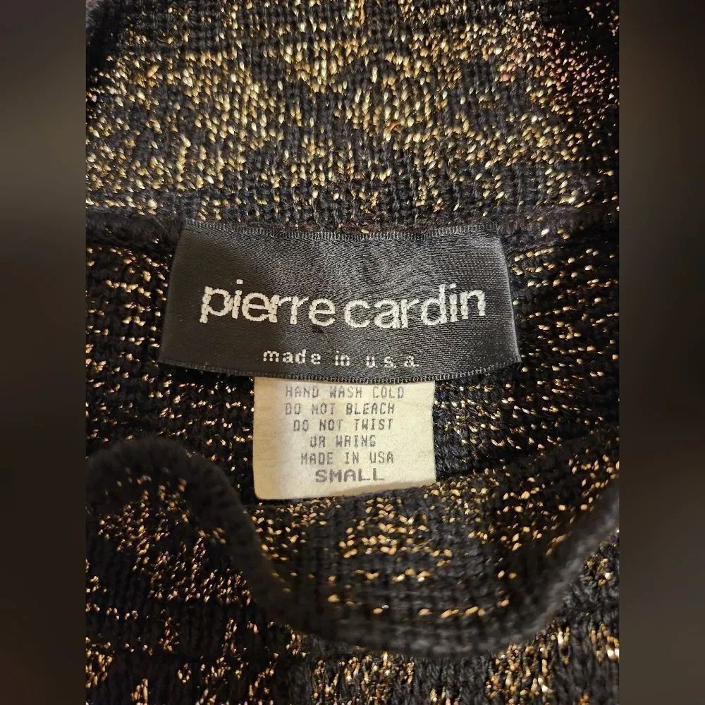 Vintage VG 1980's Pierre Cardin Blk/Gold Lurex Knit A-Line Mini Dress Sz.S USA - Picture 3 of 8